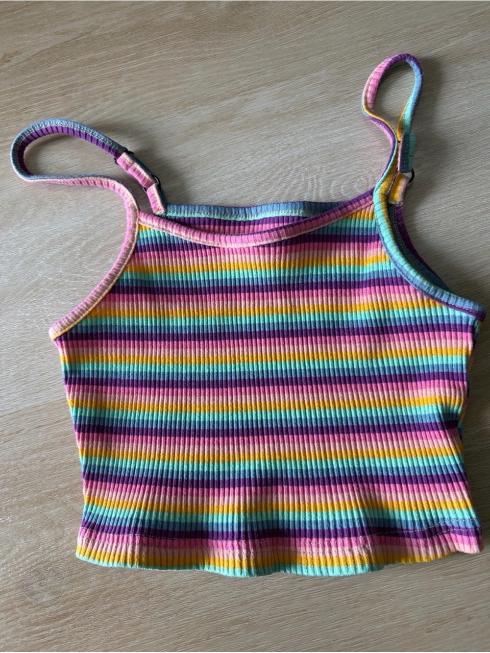 SHEIN Y2K Rainbow Striped Ribbed Crop Cami Tank Top Size S